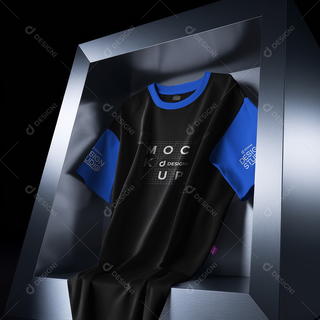 Mockup Frente de Camiseta Oversized no Metal PSD Editável