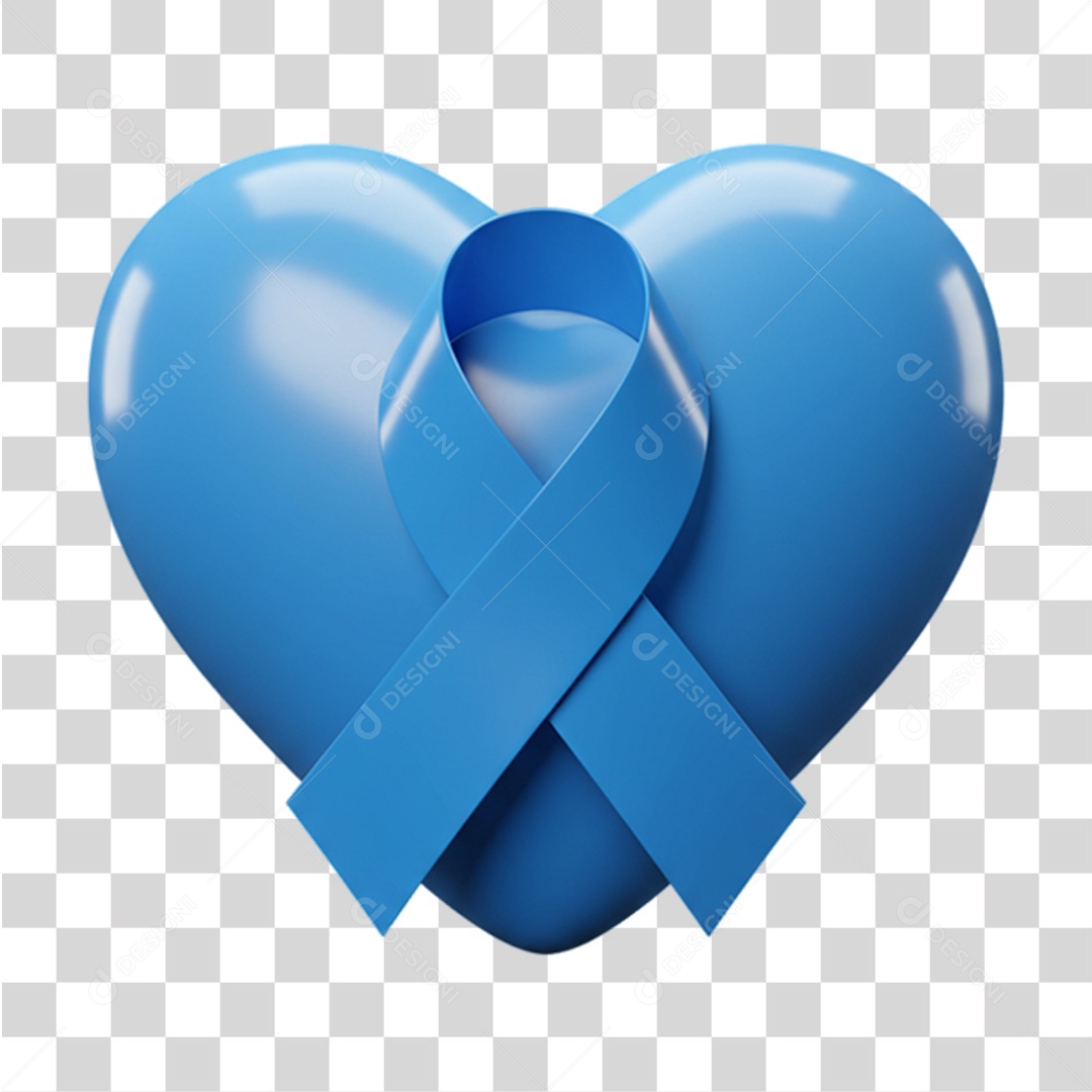 Coração com Laço Azul Conscientização Novembro Azul PNG Transparente