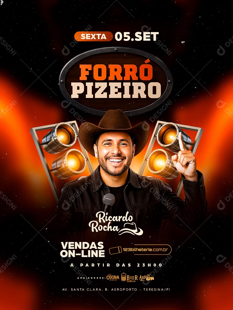 Flyer Forró Pizeiro Ricardo Rocha Social Media PSD Editável