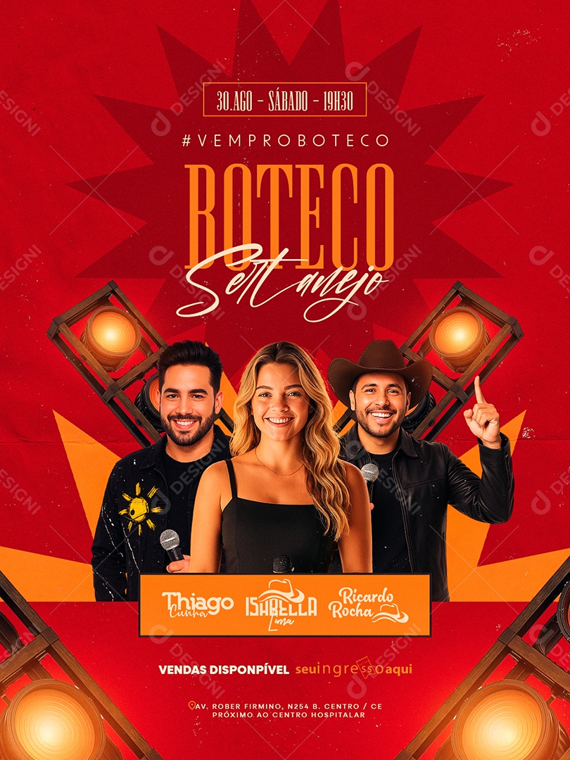 Flyer Vem Pro Boteco Sertanejo Social Media PSD Editável