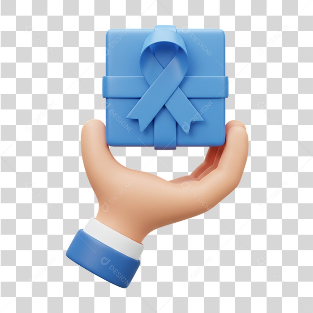 CAixa de Presente com Laço Azul Conscientização Novembro Azul PNG Transparente