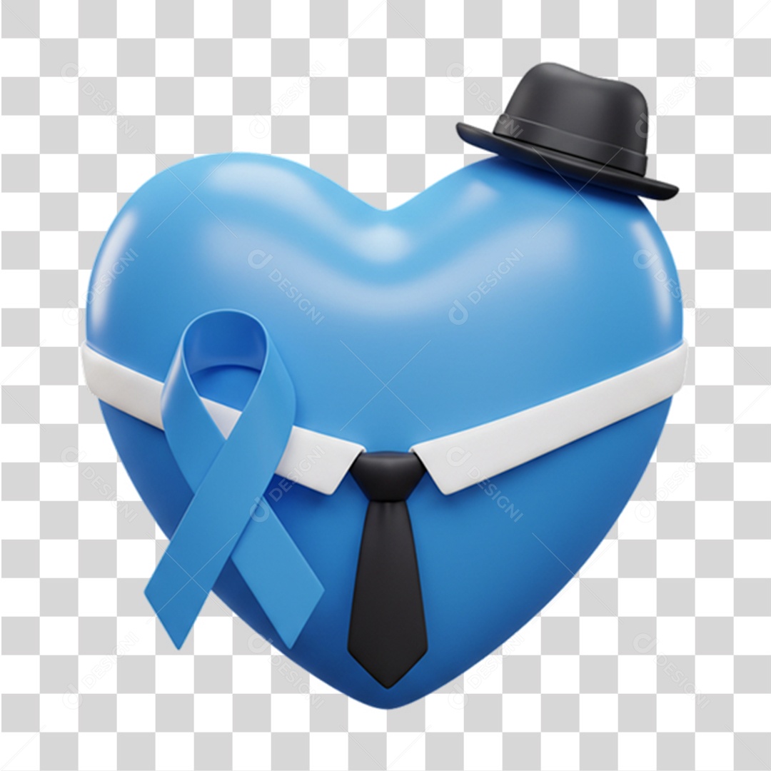 Coração com Laço Azul Campanha de Conscientização Novembro Azul PNG Transparente