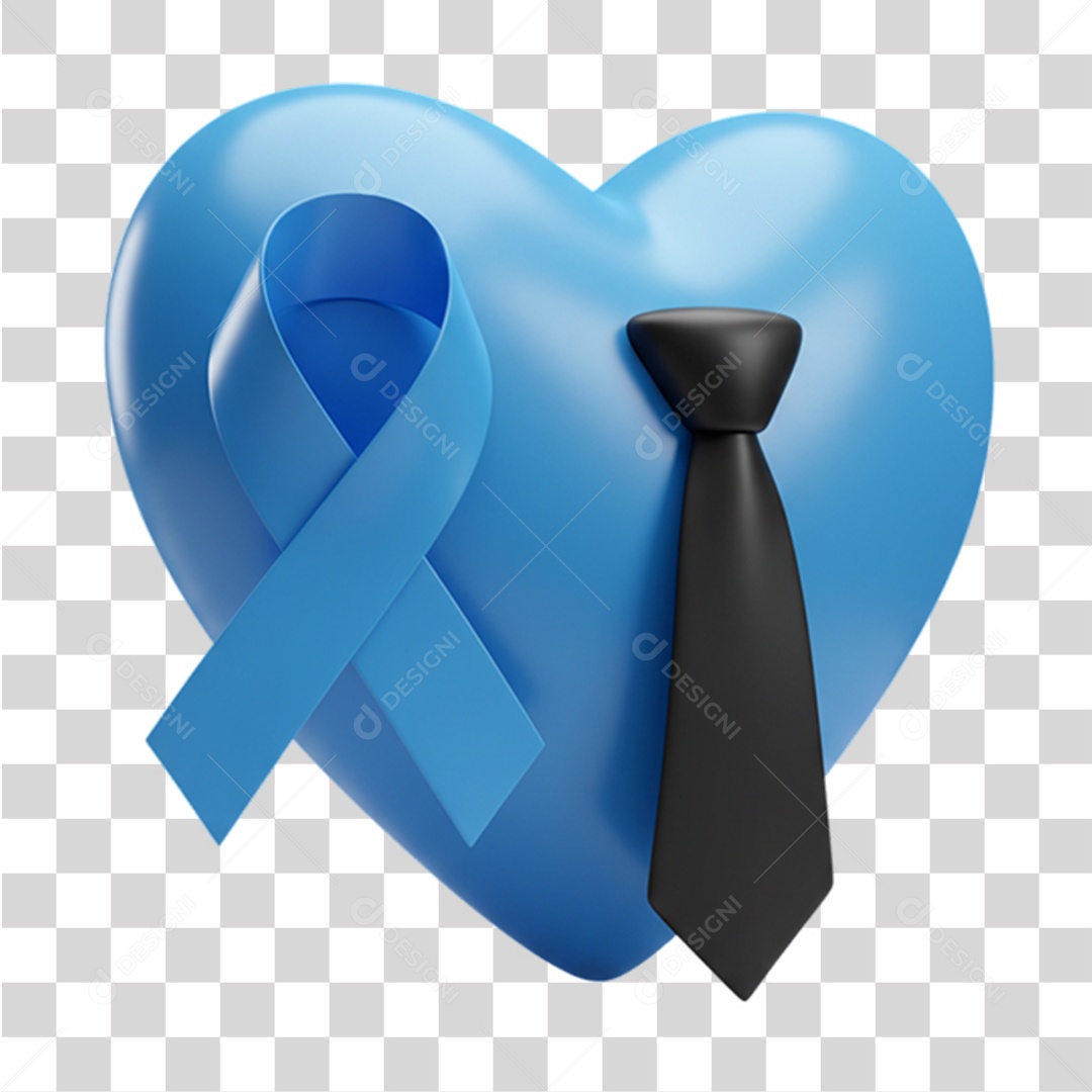 Coração com Laço Azul Campanha de Conscientização Novembro Azul PNG Transparente