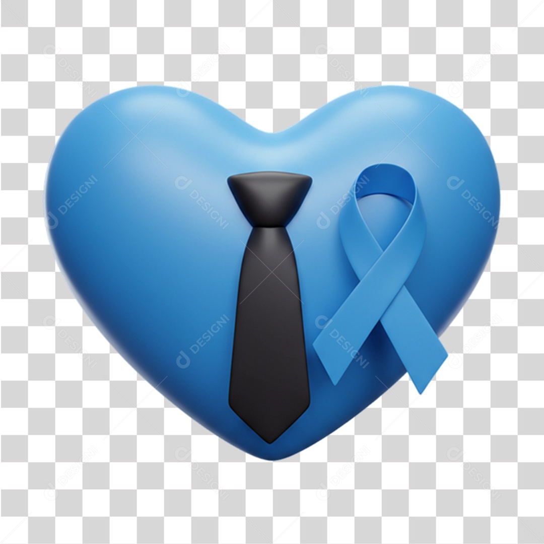 Coração com Laço Azul Campanha de Conscientização Novembro Azul PNG Transparente