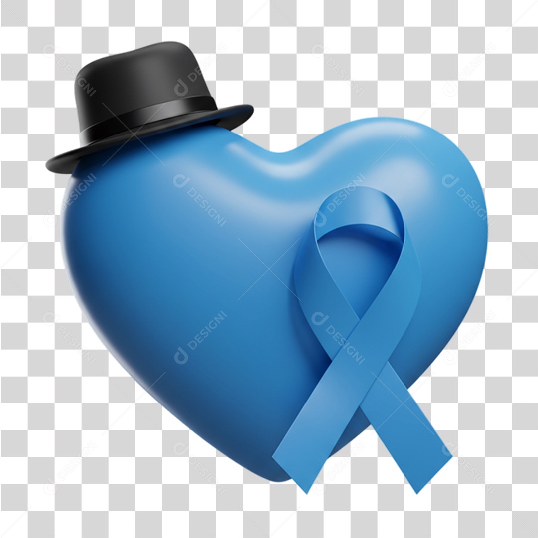 Coração com Laço Azul Campanha de Conscientização Novembro Azul PNG Transparente