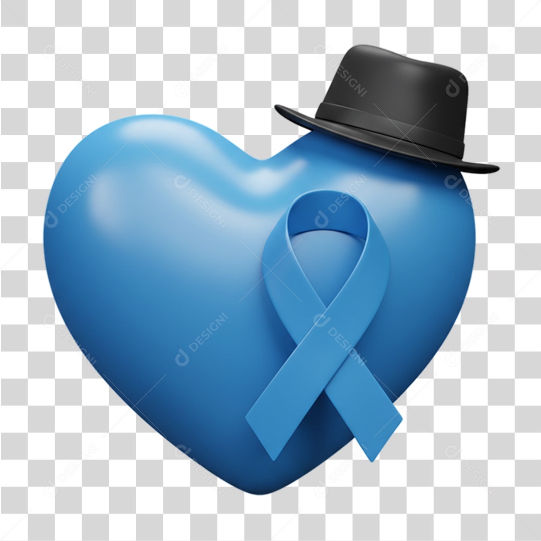 Coração com Laço Azul Campanha de Conscientização Novembro Azul PNG Transparente