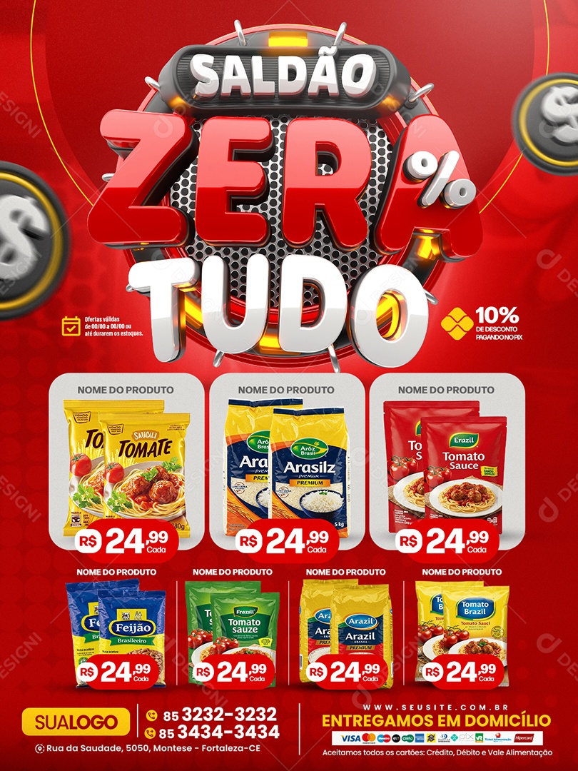 Tabloide de Supermercado Saldão Zera Tudo Social Media PSD Editável
