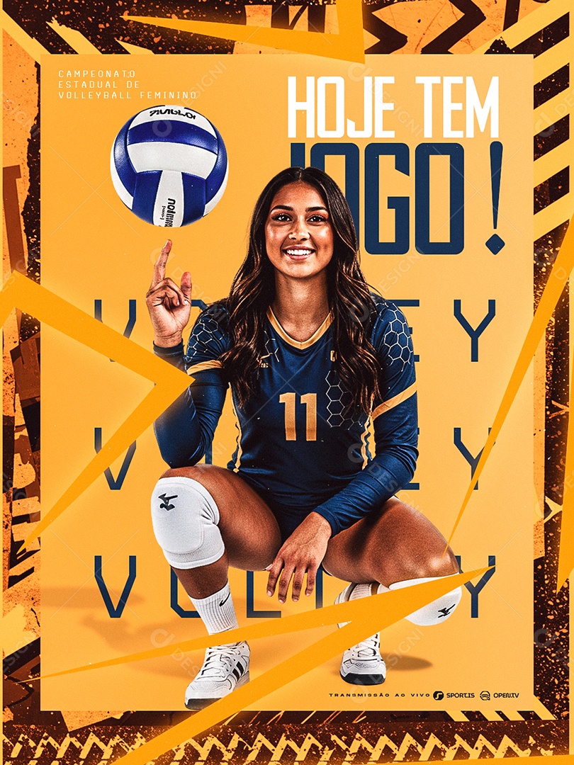 Campeonato Estadual de Volleyball Feminino Hoje Tem Jogo Social Media PSD Editável