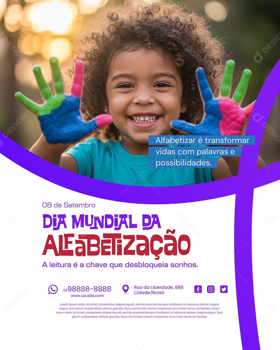 Dia Mundial da Alfabetização 8 de Setembro Social Media PSD Editável