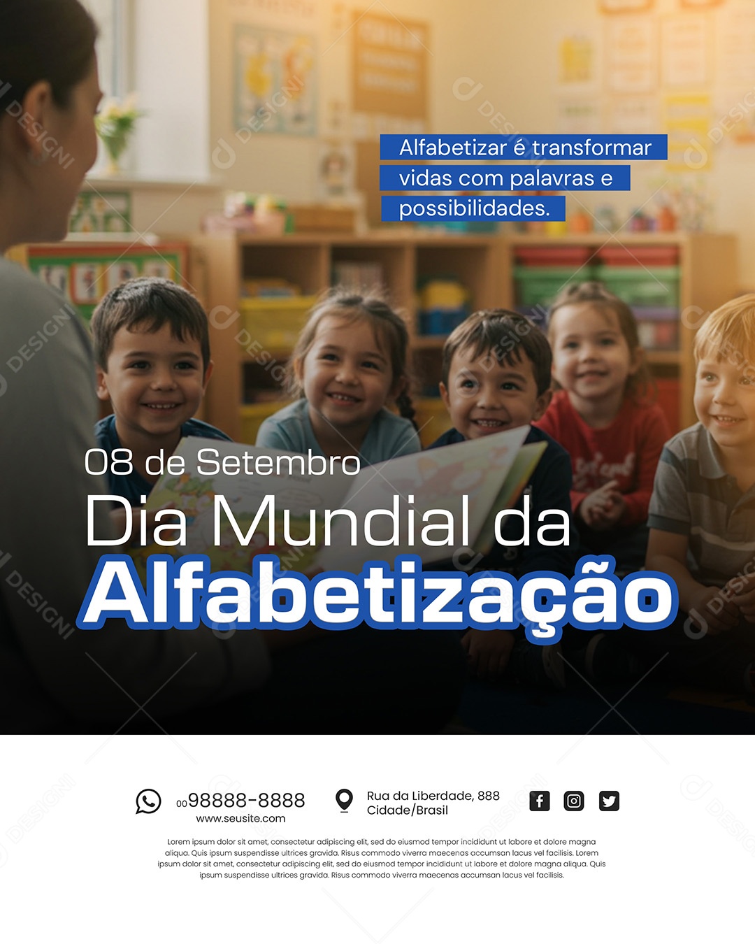 Dia Mundial da Alfabetização 8 de Setembro Social Media PSD Editável