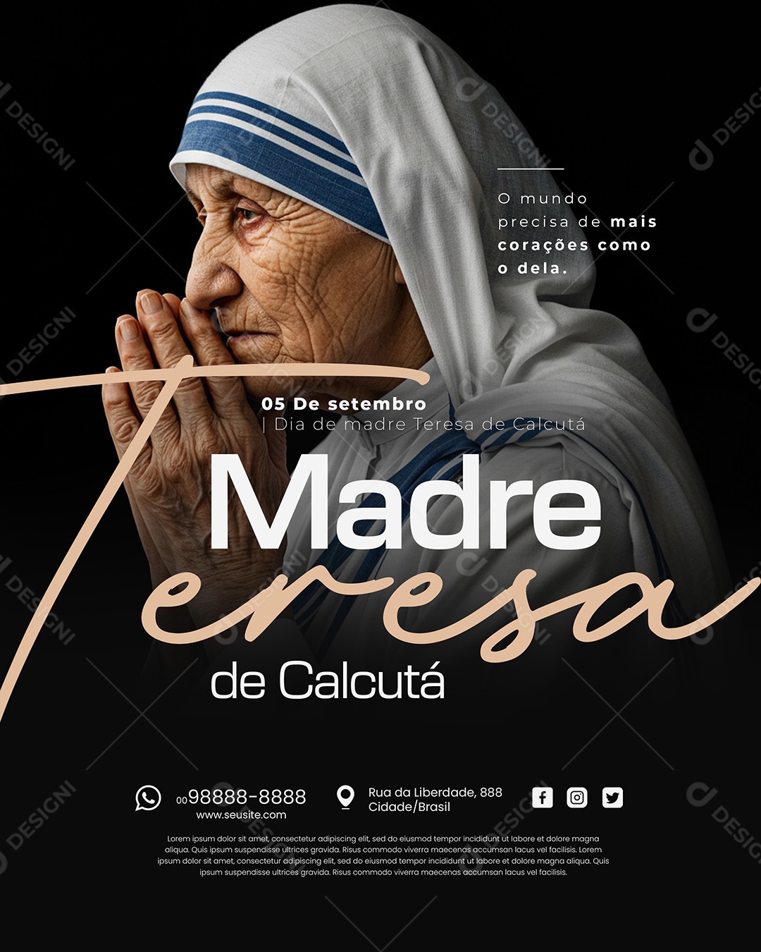 Dia da Madre Teresa de Calcutá 05 de Setembro Social Media PSD Editável