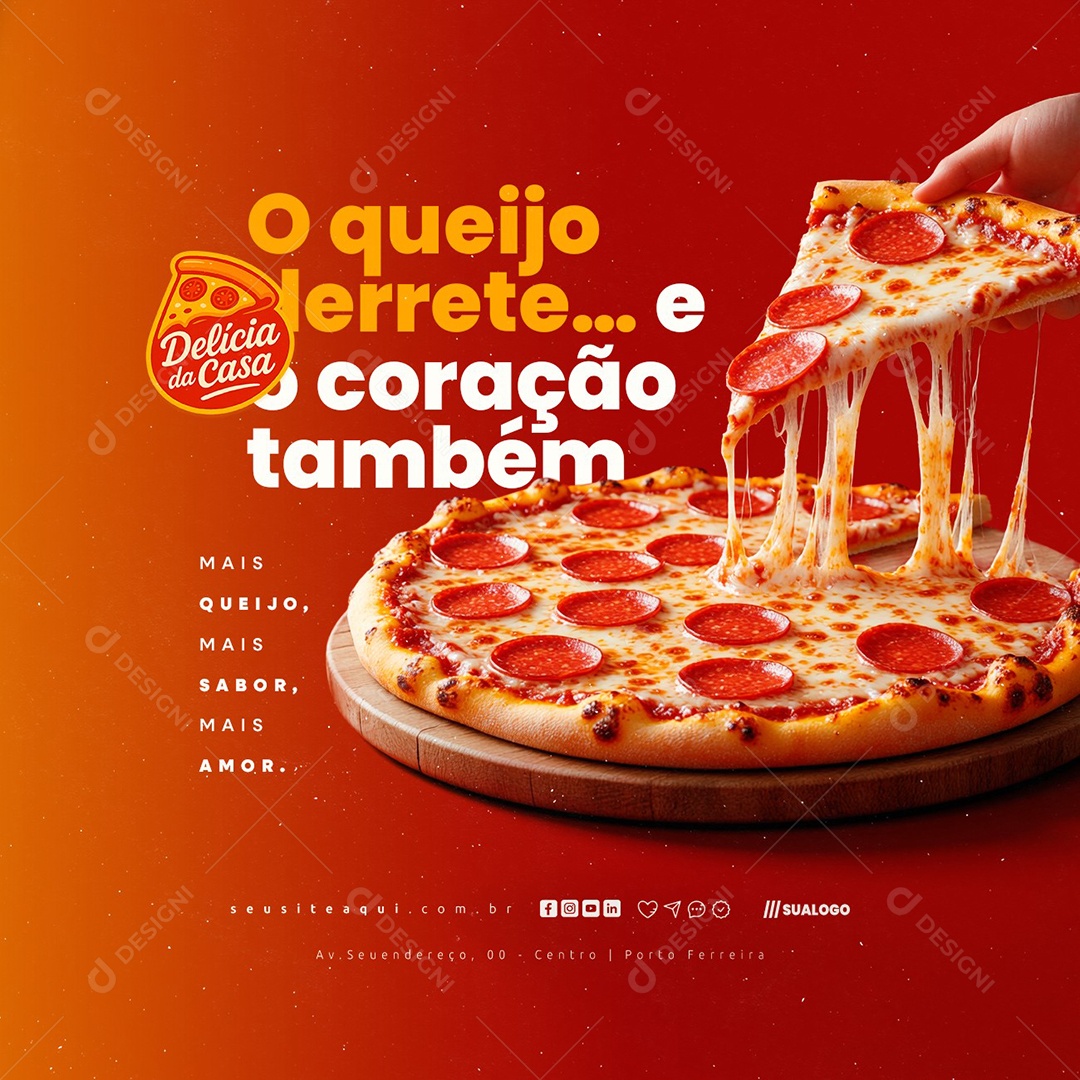 Pizzaria O Queijo Derrete Social Media PSD Editável