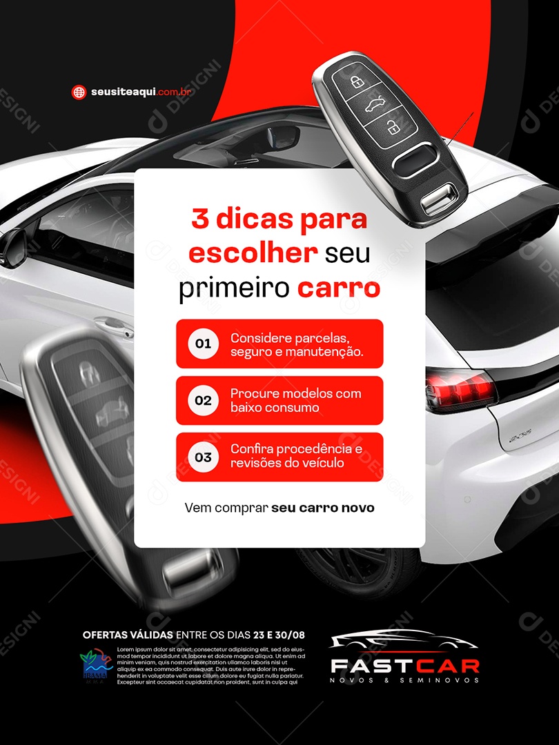 Concessionária Três Dicas para Escolher seu Primeiro Carro Social Media PSD Editável