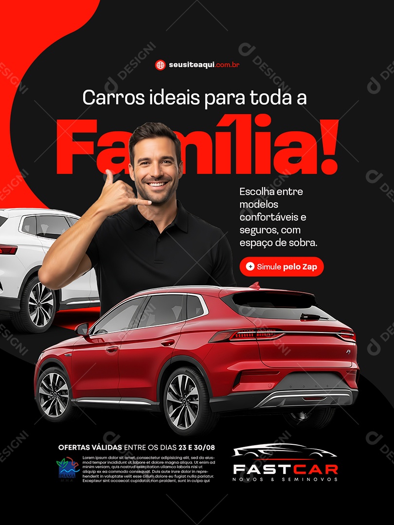 Concessionária Carros Ideais para Toda a Família Social Media PSD Editável