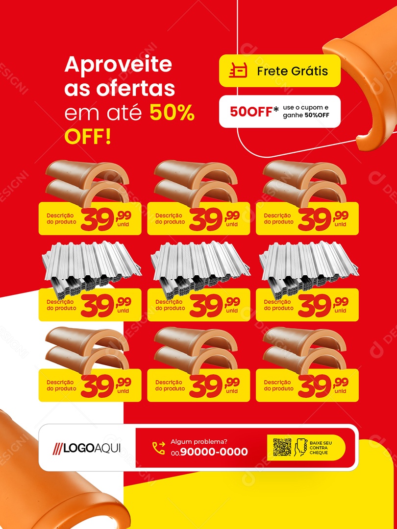 Loja de Telhas Aproveite as Ofertas Frete Grátis Social Media PSD Editável