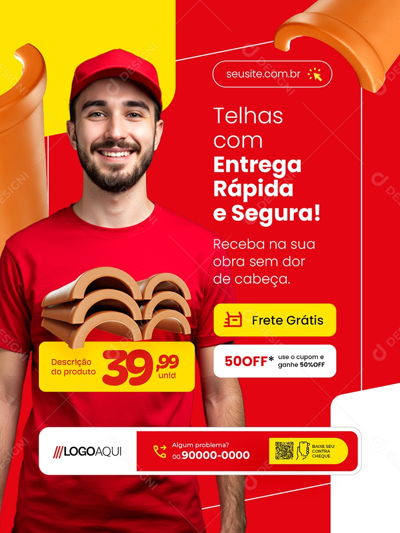 Loja de Telhas Entrega Rápida e Segura Social Media PSD Editável