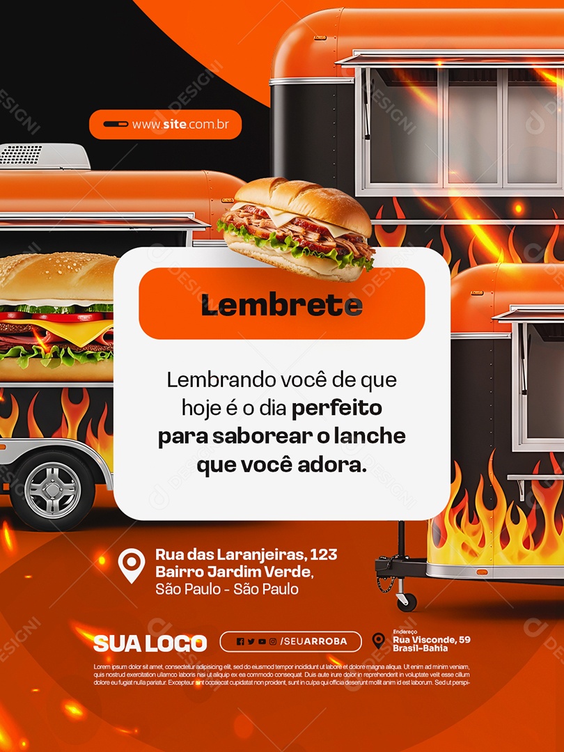 Trailer Lanche Lembrete Social Media PSD Editável