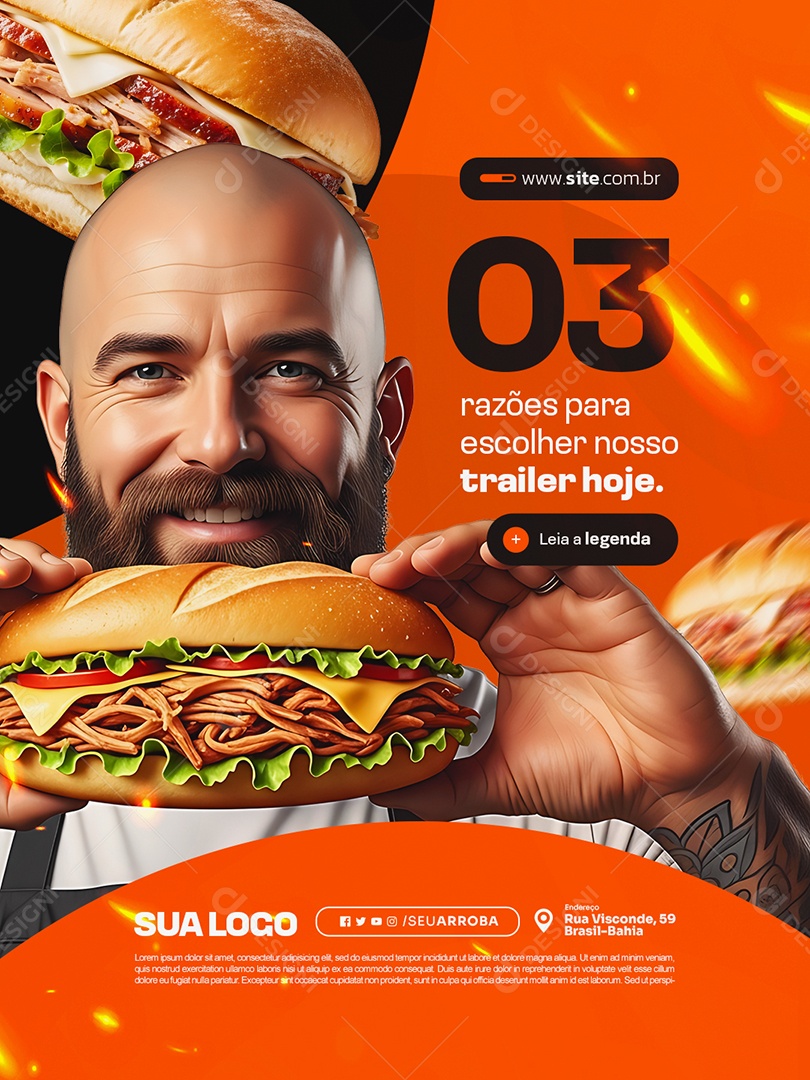 Trailer Lanche Três Razões para Escolher Nosso Trailer Hoje Social Media PSD Editável