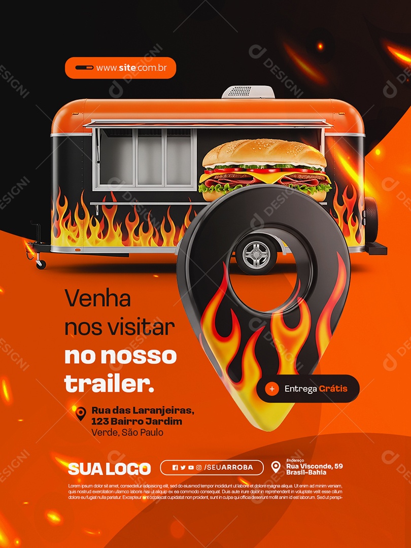 Trailer Lanche Venha nos Visitar Social Media PSD Editável