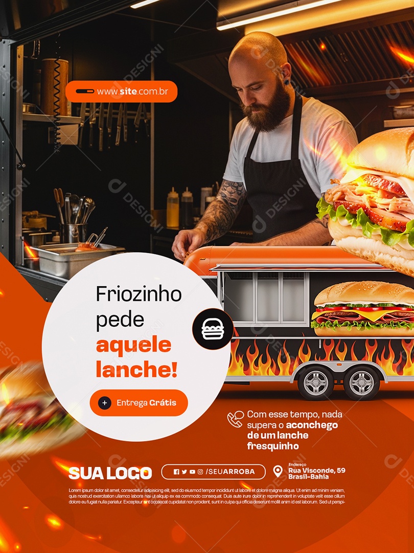 Trailer Lanche Friozinho Pede Aquele Lanche Social Media PSD Editável