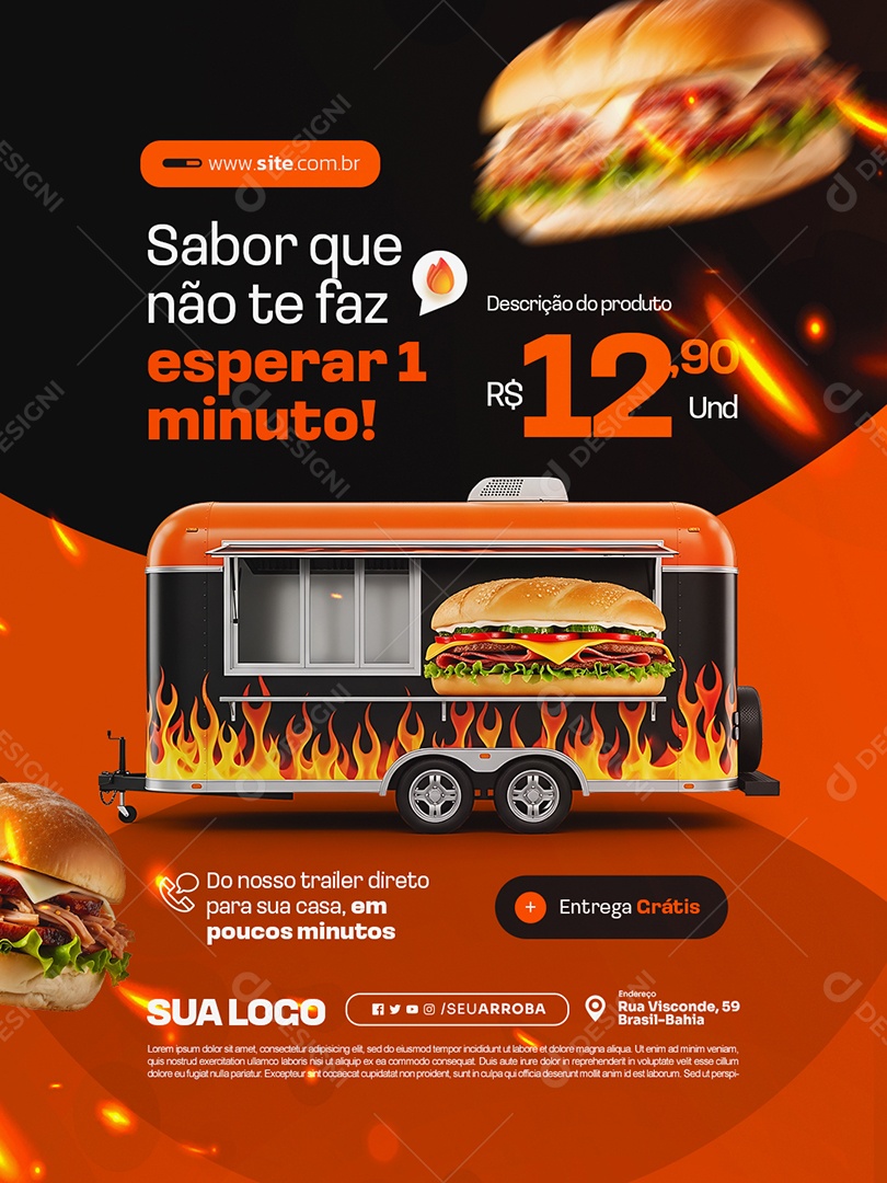 Trailer Lanche Sabor Que Não Te Faz Esperar 1 Minuto Social Media PSD Editável