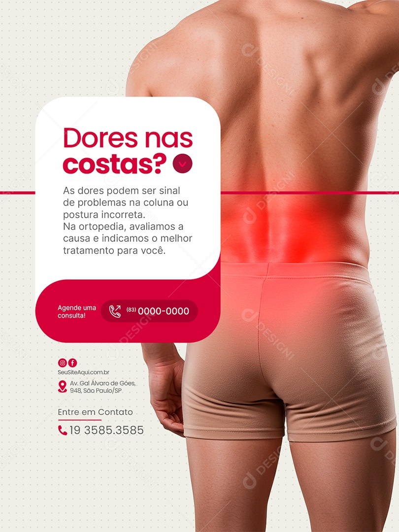 Clínica Ortopédica Dores nas Costas Social Media PSD Editável