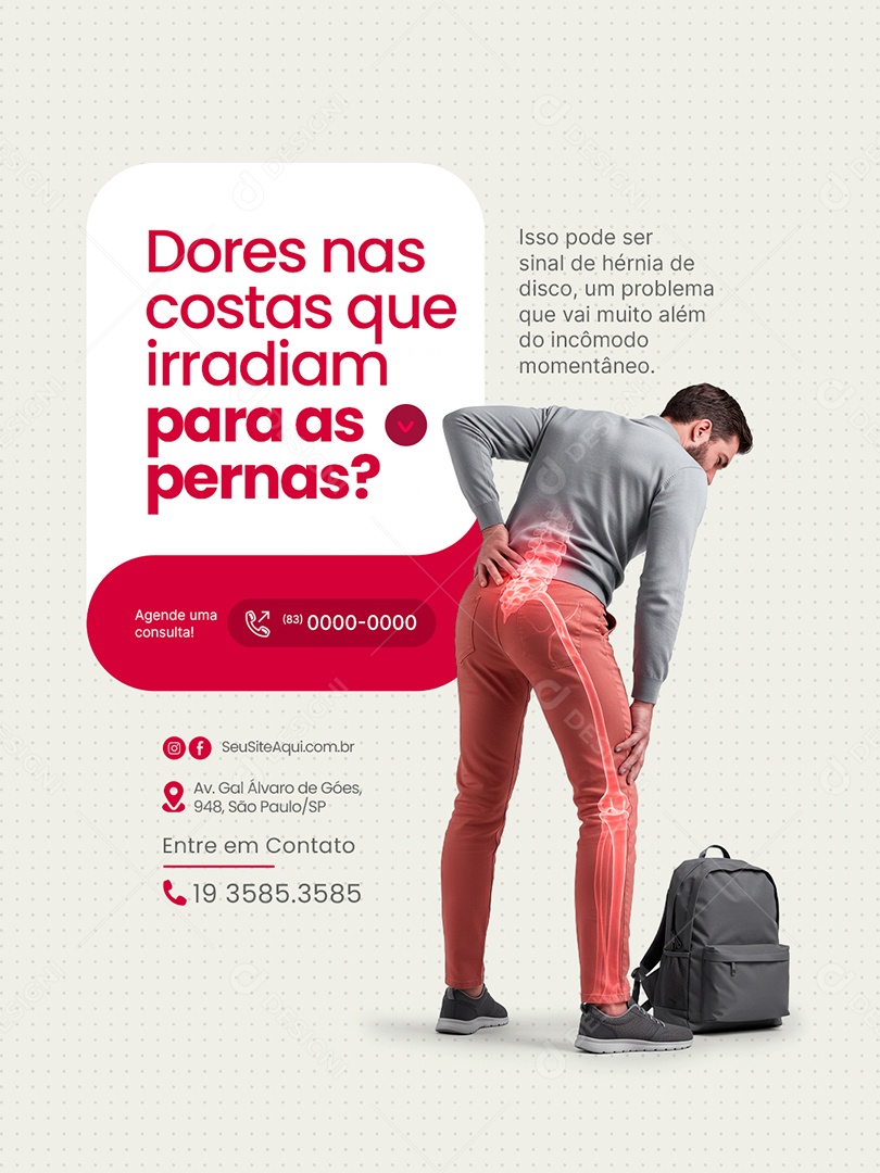 Clínica Ortopédica Dores nas Costas Que Irradiam Social Media PSD Editável