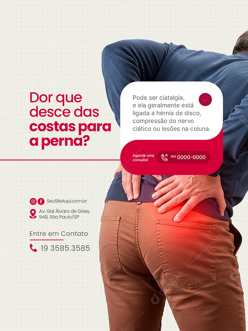 Clínica Ortopédica Dor Que Desce das Costa Para a Perna Social Media PSD Editável