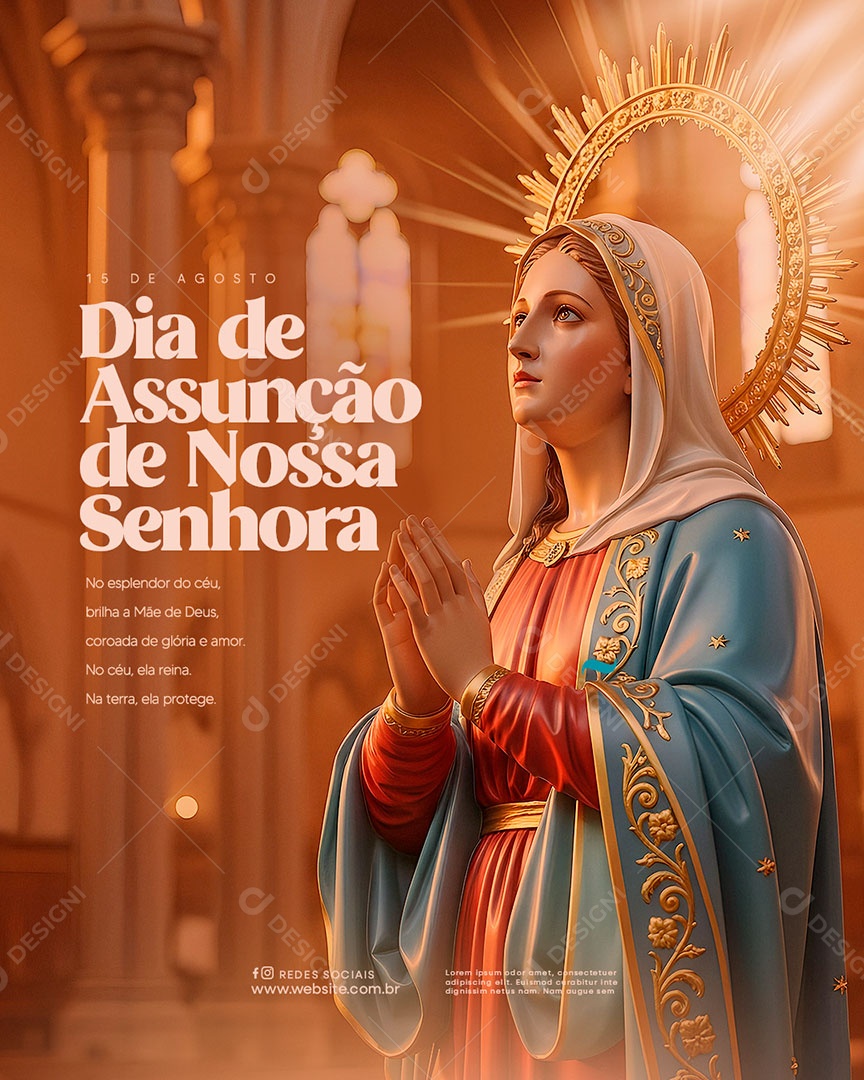 Dia de Nossa Senhora da Assunção 15 de Agosto Social Media PSD Editável