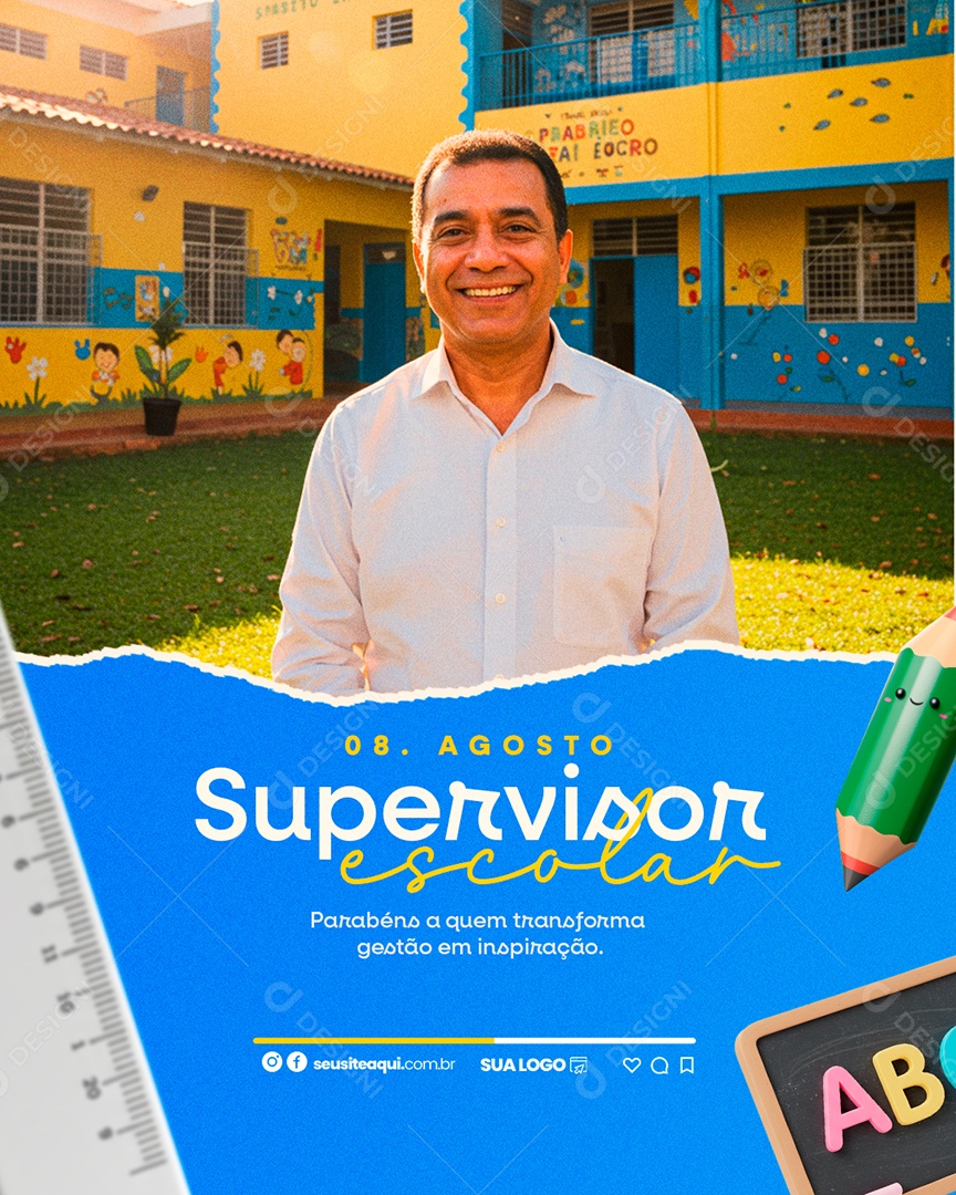 Dia do Supervisor Escolar 22 de Agosto Social Media PSD Editável