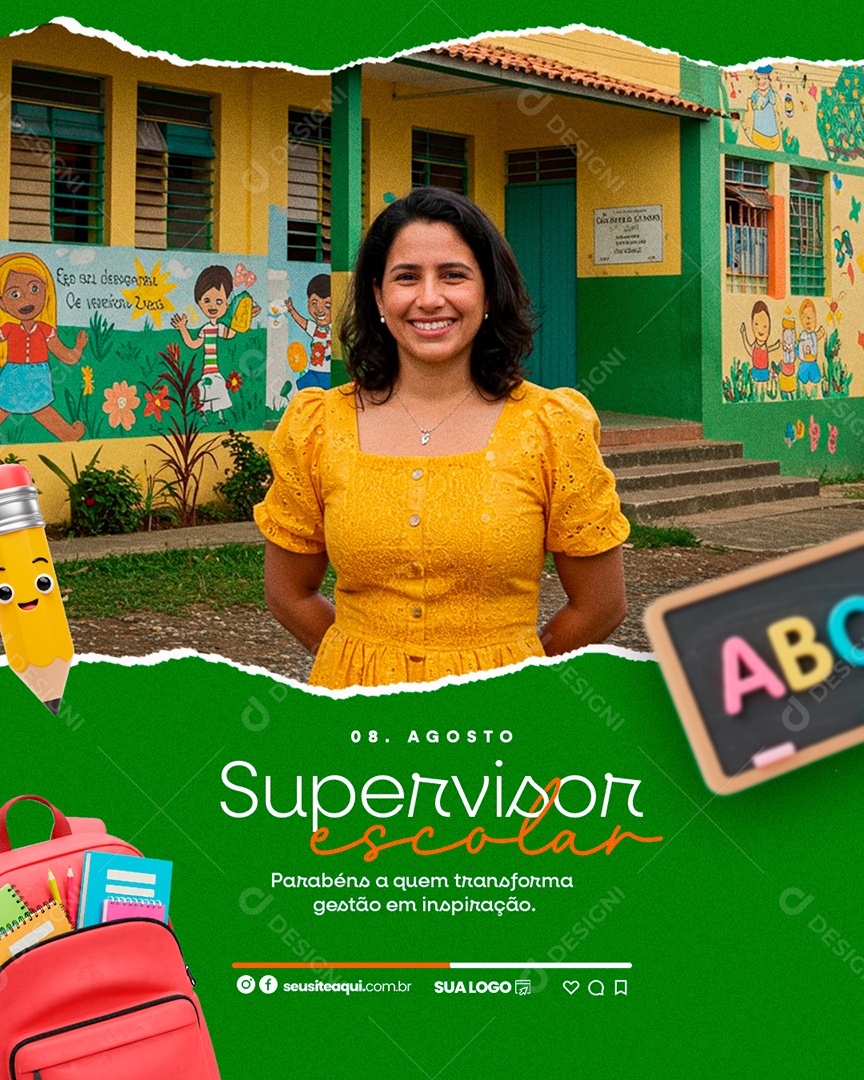Dia do Supervisor Escolar 22 de Agosto Social Media PSD Editável