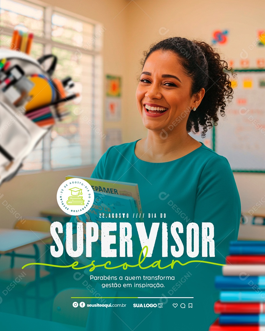Dia do Supervisor Escolar 22 de Agosto Social Media PSD Editável