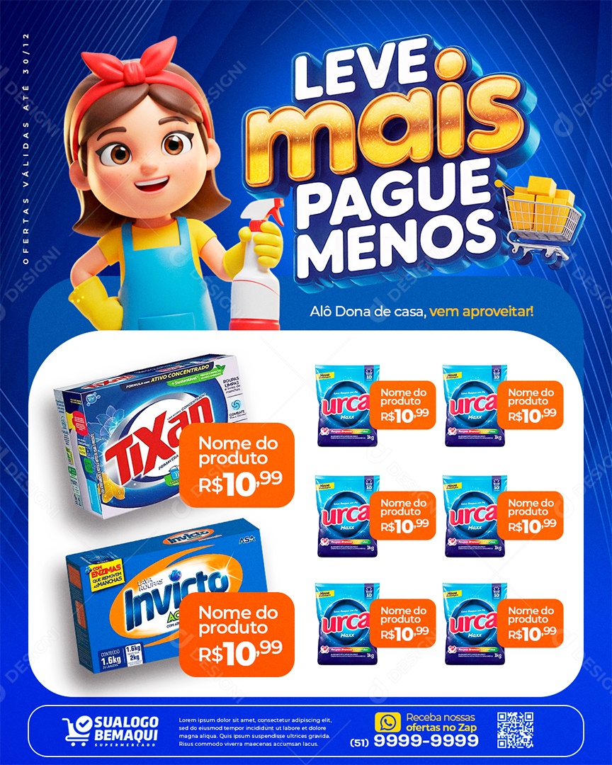 Encarte Leve Mais Pague Menos Supermercado Produtos de Limpeza Social Media PSD Editável