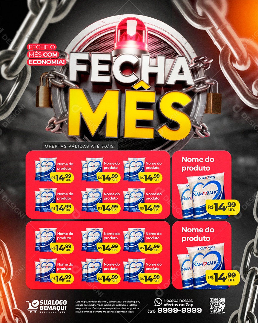 Encarte Fecha Mês Supermecado Feche o Mês com Economia Social Media PSD Editável