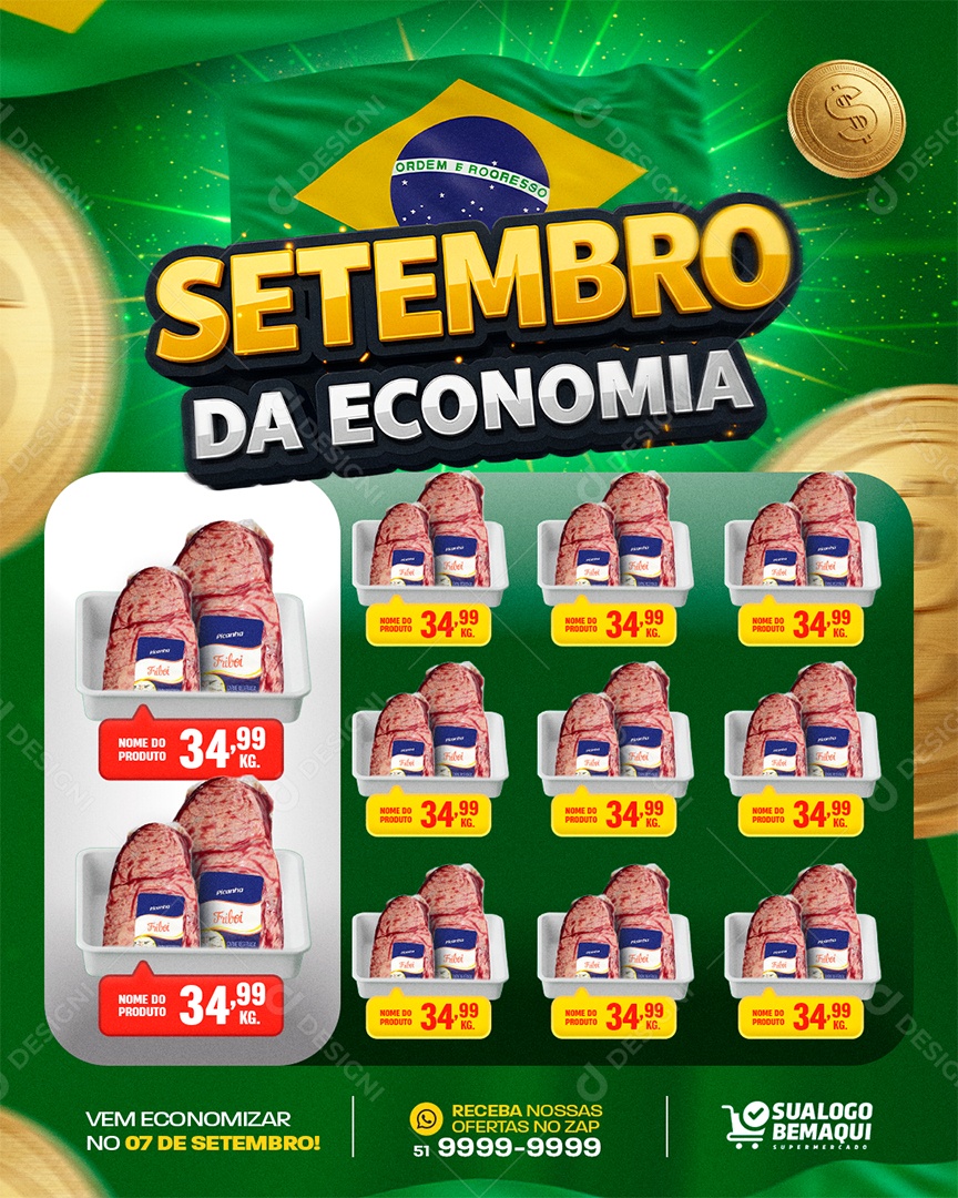 Encarte Setembro da Economia Açougue Carnes Social Media PSD Editável