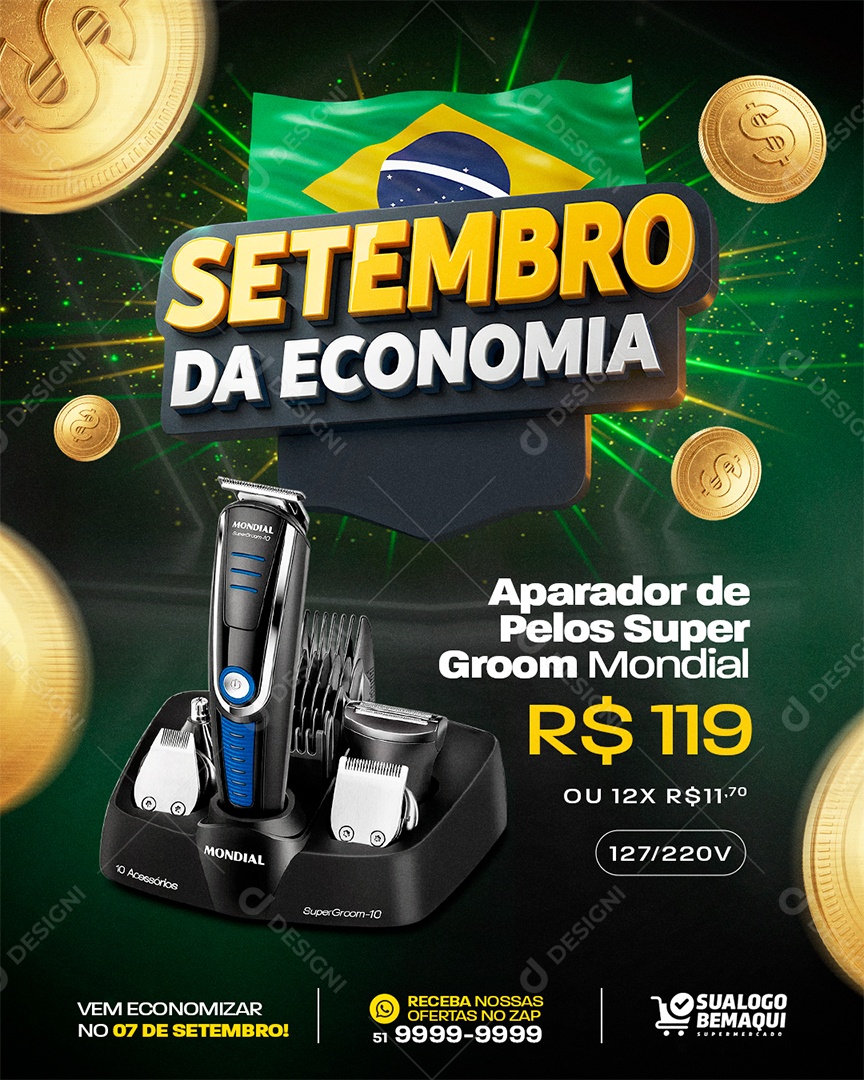 Encarte Loja de Eletrodomésticos Setembro da Economia Aparador de Pelos Social Media PSD Editável