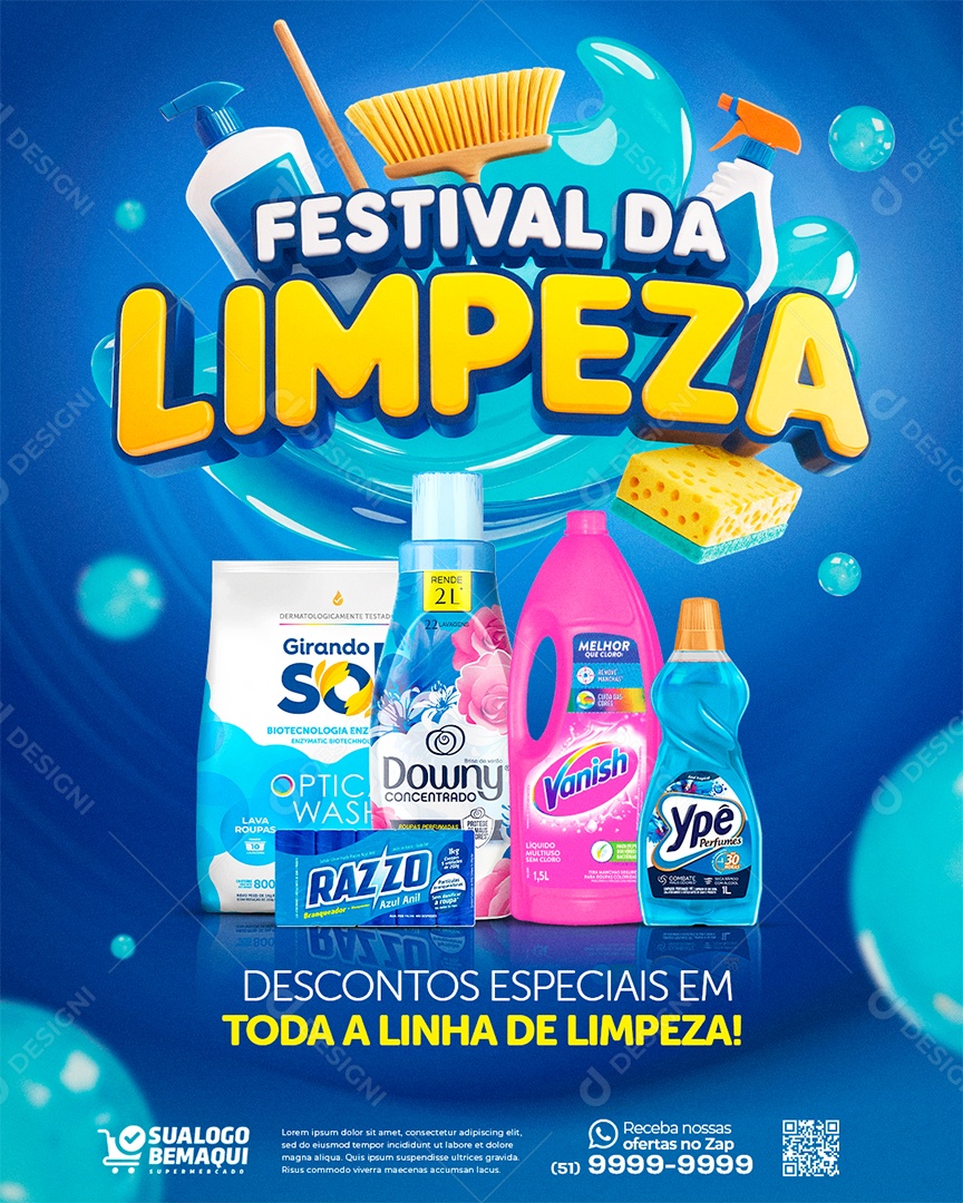 Supermercado Festival da Limpeza Descontos Especiais Social Media PSD Editável