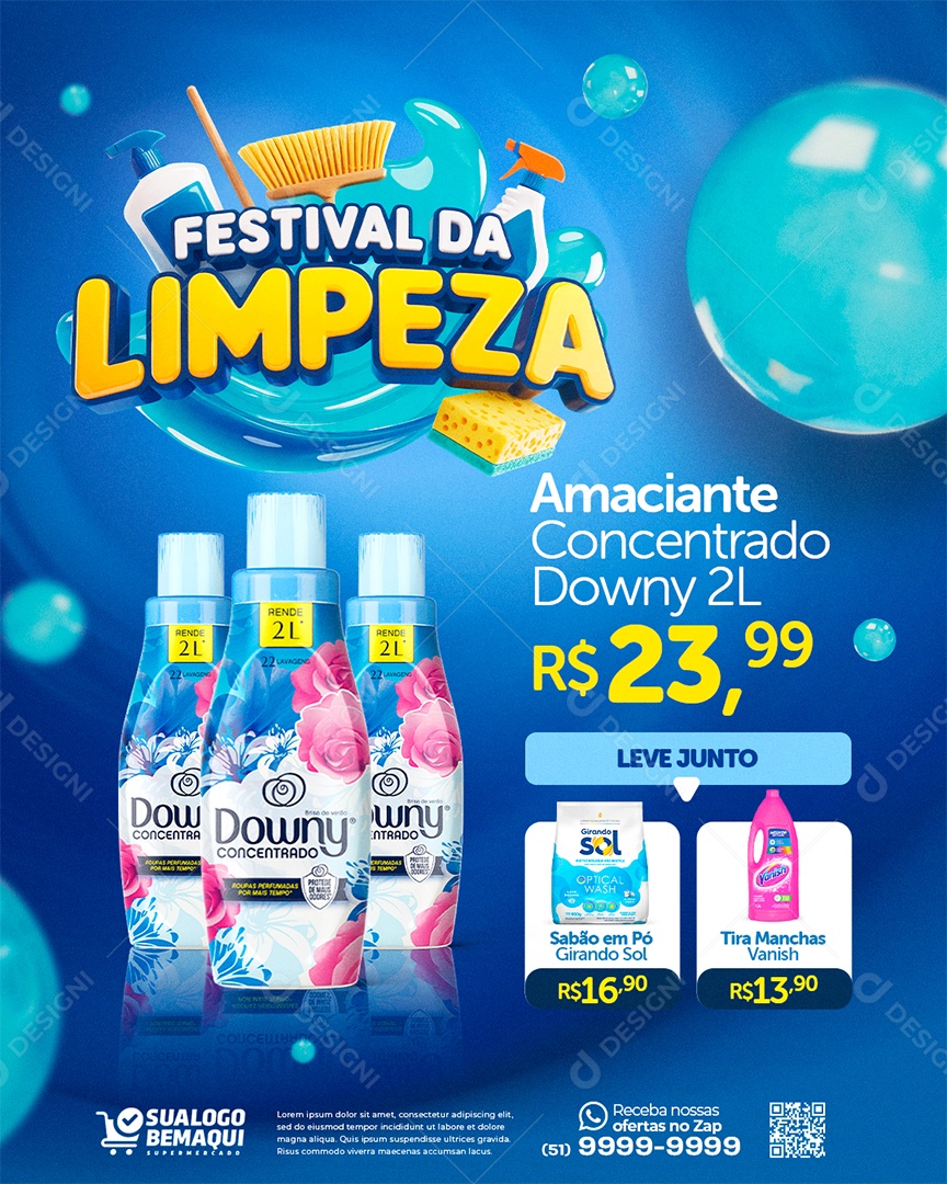 Supermercado Festival da Limpeza Amaciante Concentrado Downy Social Media PSD Editável
