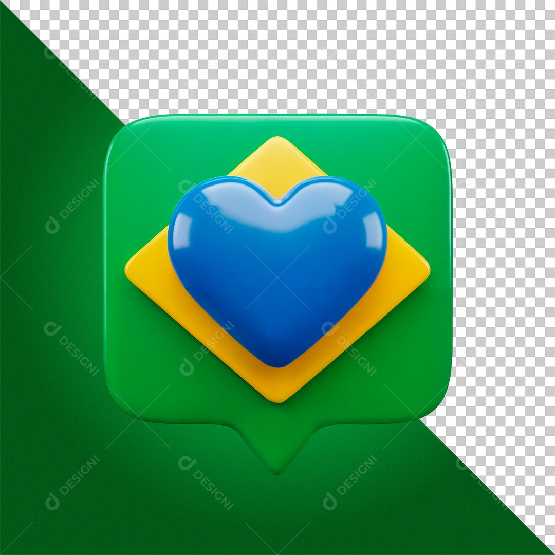 Coração do Dia da Independência do Brasil Elemento 3D para Composição PSD
