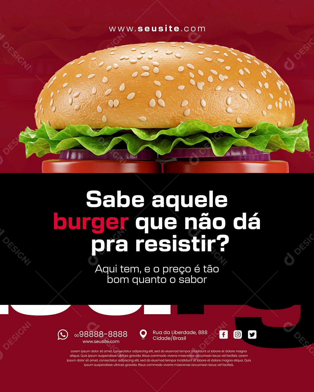 Comidas Ofertas Seu Burguer Tá Aqui Social Media PSD Editável