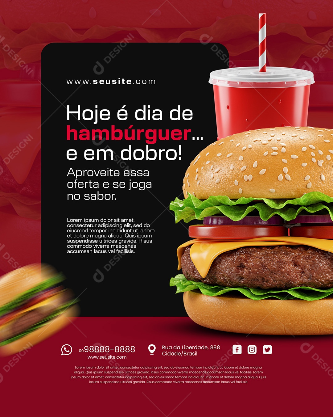 Comidas Ofertas Seu Burguer Tá Aqui Social Media PSD Editável