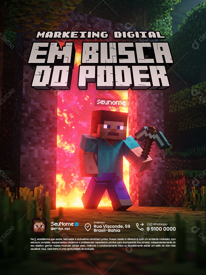 Marketing Digital Minecraft Em Busca do Poder Social Media PSD Editável