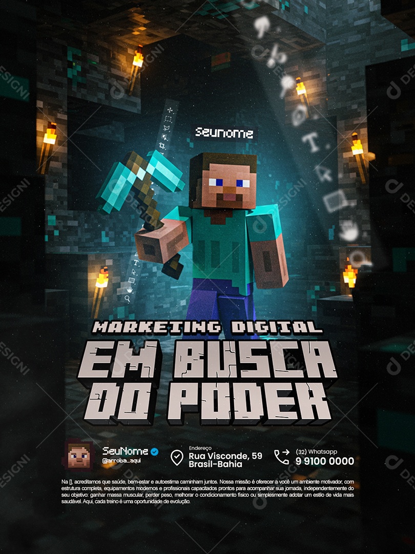 Minecraft Marketing Digital Em Busca do Poder Social Media PSD Editável