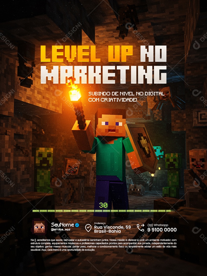 Marketing Digital Minecraft Level Up no Marketing Social Media PSD Editável