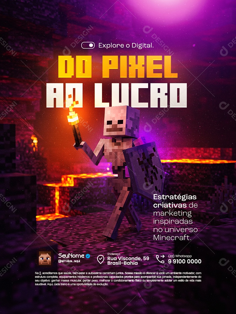 Marketing Digital Minecraft Explore o Digital Do Pixel ao Lucro Social Media PSD Editável