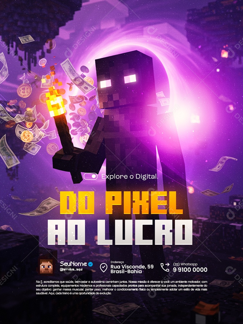 Marketing Digital Minecraft Do Pixel ao Lucro Social Media PSD Editável