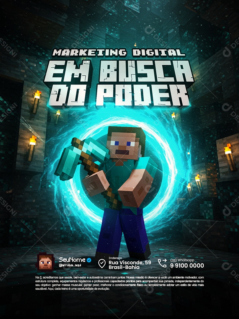 Minecraft Marketing Digital Em Busca do Poder Social Media PSD Editável