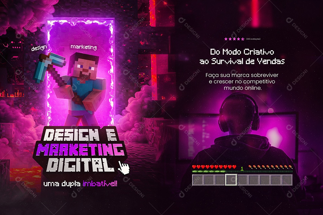 Carrossel Marketing Digital Minecraft do Modo Criativo ao Survival de Vendas Social Media PSD Editável