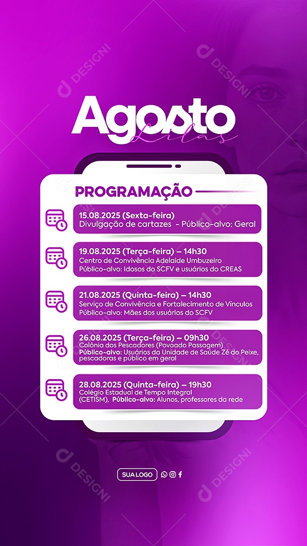 Story Agosto Lilás Programação Social Media PSD Editável