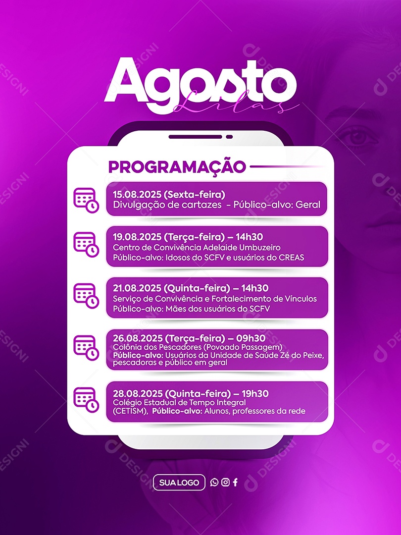 Agosto Lilás Programação Social Media PSD Editável